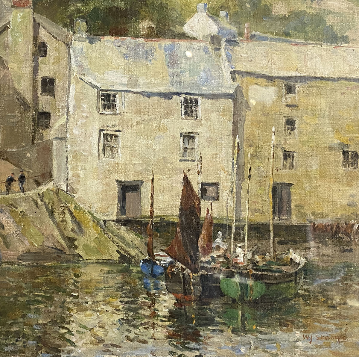 Fishing Village - Antique Oil Painting