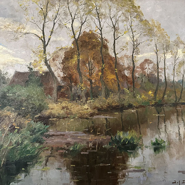 River Landscape - Antique Oil Painting