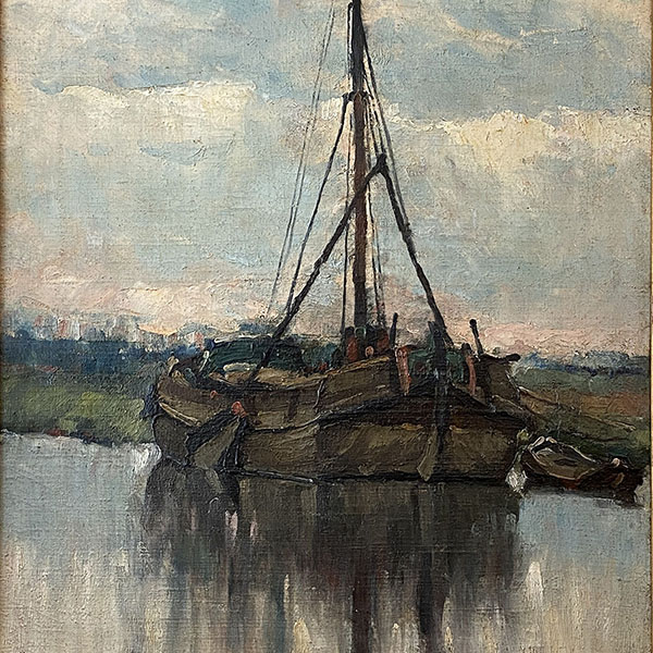 The Barge - Antique Oil Painting