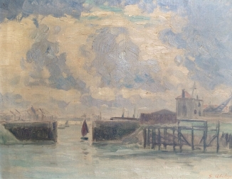 View of a Harbour - Antique Oil Painting